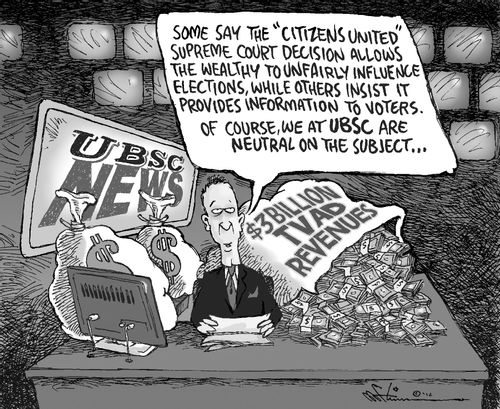 "Some say the 'Citizens United' Supreme Court Decision allows the wealthy to unfairly influence elections, while others insist it provides information to voters. Of course, we at UBSC are neutral on the subject..."
