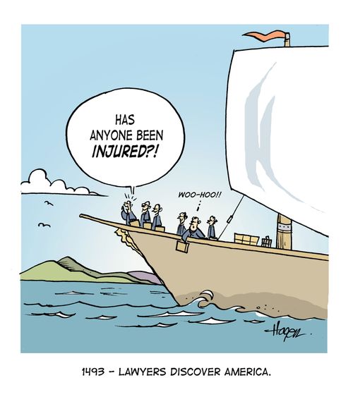 'Has anyone been injured?!' - 1493- Lawyers discover America.