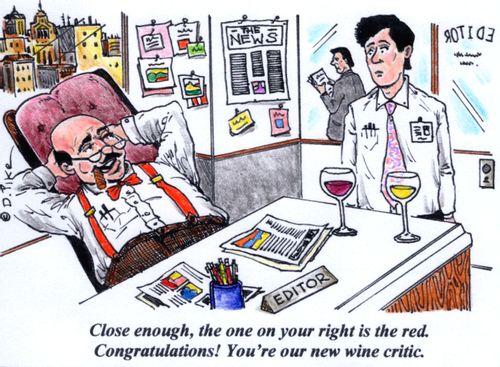 'Close enough, the one on your right is the red. Congratulation! You're our new wine critic.'