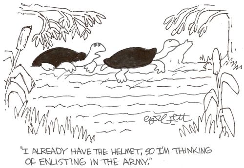 'I already have the helmet, so I'm thinking of enlisting in the Army.'