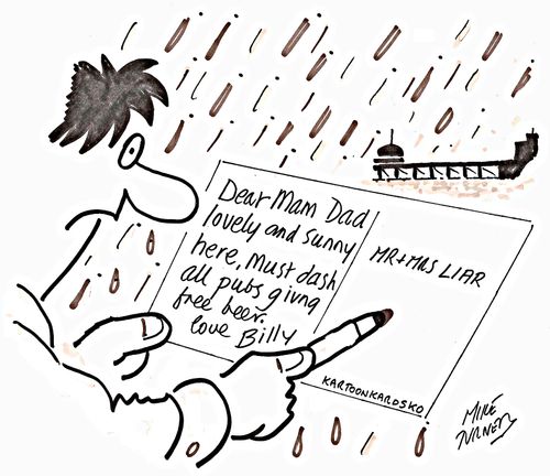 Fake News: Dear Mam and Dad....Lovely and sunny here, must dash all pubs giving free beer....