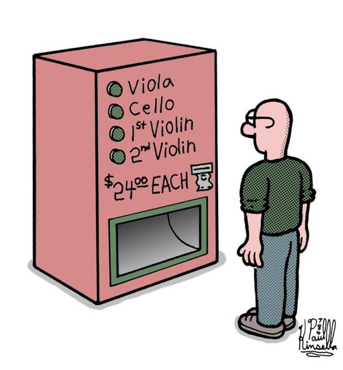Viola, cello, 1st violin and 2nd violin vending machine.