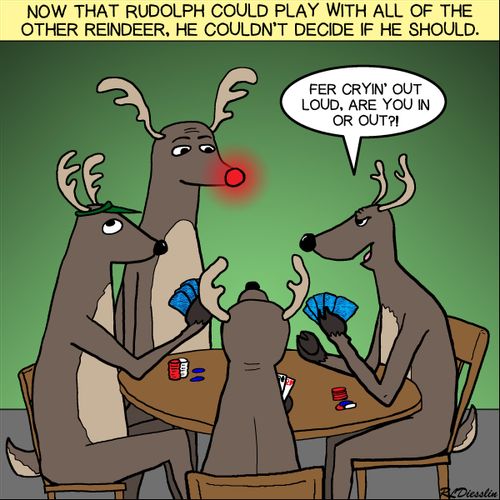 Now that Rudolph could play with all of the other reindeer, he couldn't decide if he should.