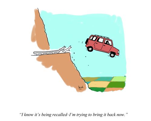 Recall car - driver going over cliff saying into cell phone 