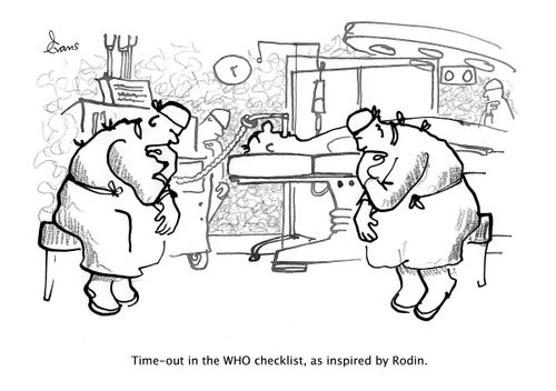 Time-out in the WHO checklist, as inspired by Rodin.