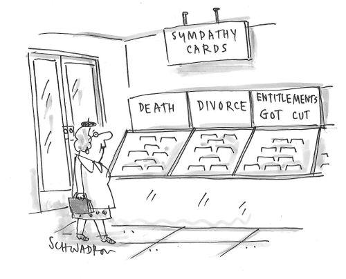 Sympathy cards: Death - Divorce - Entitlements got cut.