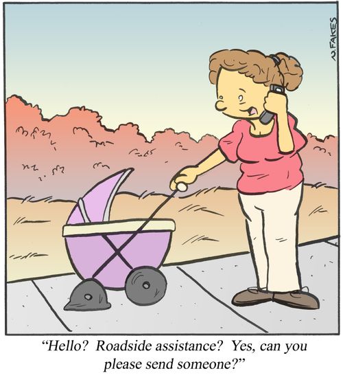 'Hello? Roadside assistance? Yes, can you please send someone?'