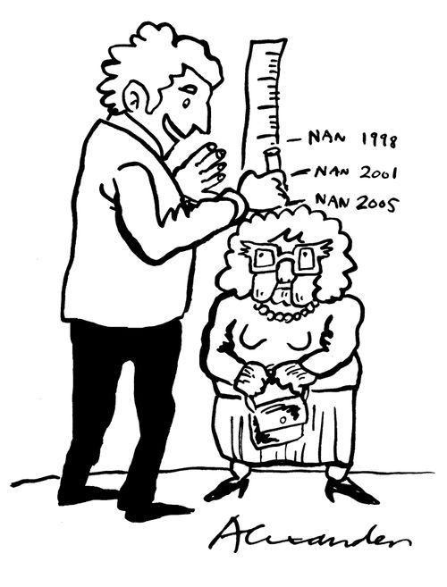 Old lady shrinking with age.