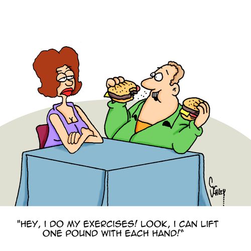 "Hey! I do my exercises! Look, I can lift one pound with each hand!"