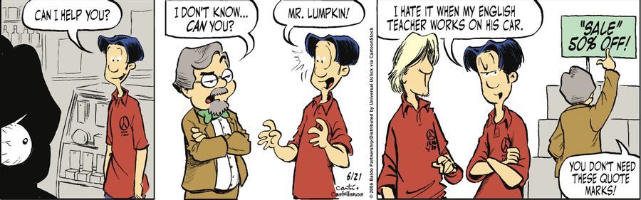 "I hate it when my English teacher works on his car."