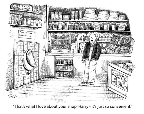 'That's what I love about your shop, Harry - it's just so convenient!'