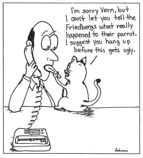The cat got his owner's tongue, and is letting him know why.