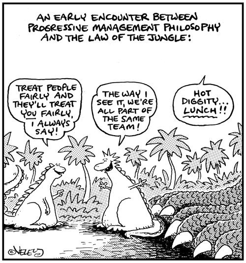 An early encounter between progressive management philosophy and the law of the jungle.