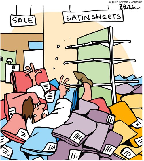 Woman crushed under satin sheets.