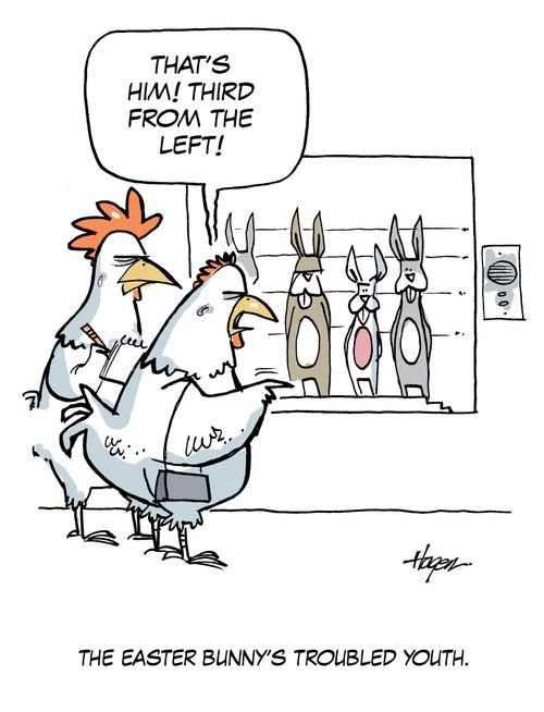 'That's him! Third from the left!' - Easter Bunny's Troubled Youth