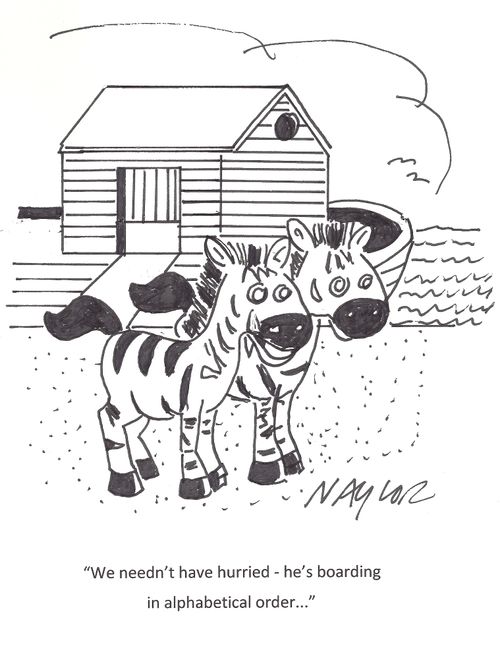 'We needn't have hurried - he's boarding in alphabetical order....'