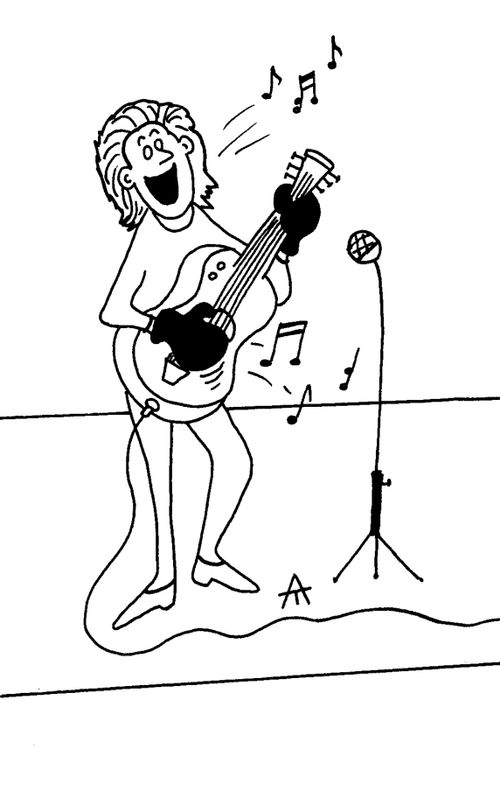 Man playing a guitar with boxing gloves.
