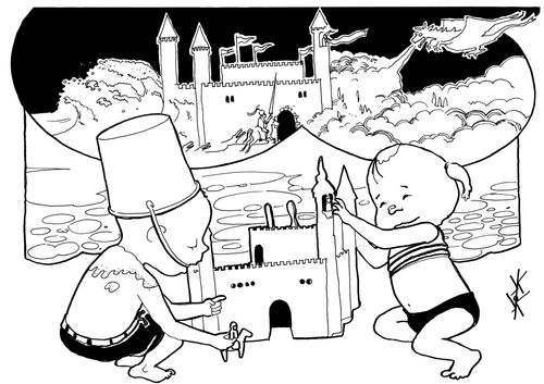 Building a sandcastle and children's imagination.