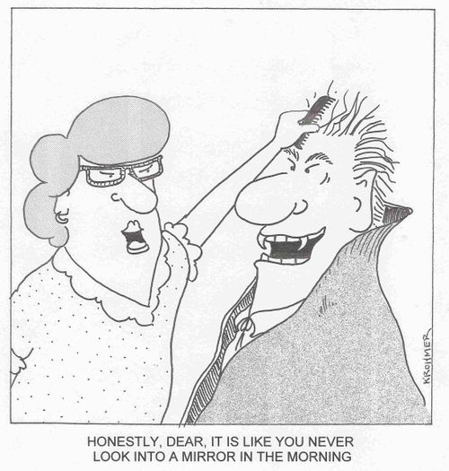 'Honestly, dear, it is like you never look into a mirror in the morning.'