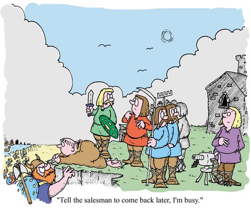 'Tell the salesman to come back later, I'm busy.'