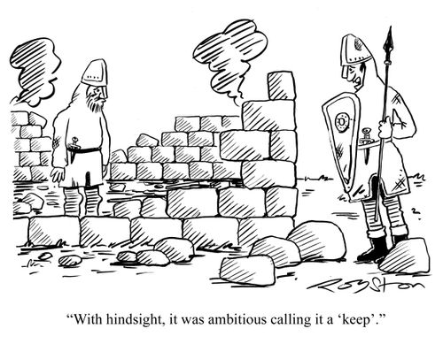 Soldier surveys castle ruins, saying: 'With hindsight, it was ambitious calling it a 'keep'.'