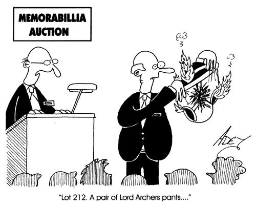 "Lot 212. A pair of Lord Archer's pants..."