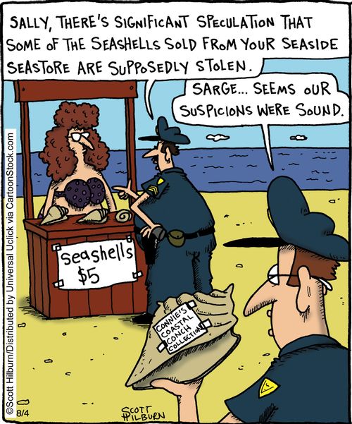 'Sally,there's significant speculation that some of the seashells sold from your seaside seastore are supposedly stolen,'