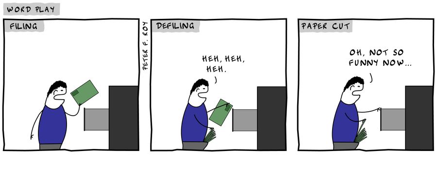 Filing - Defiling - 'Heh, heh, heh' - Paper Cut - 'Oh, not so funny now...'