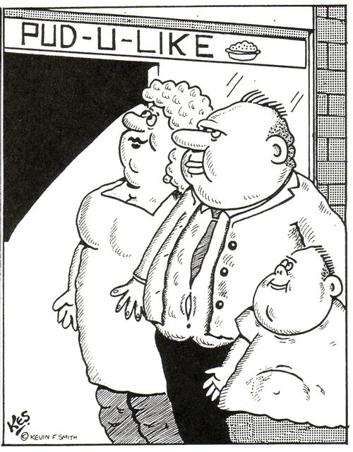 Obese family going into ' Pud you like ' establishment.