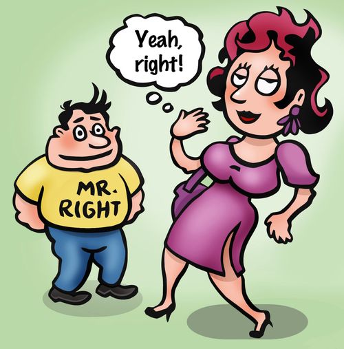 Man Wearing 'Mr Right' T-shirt: 'Yeah, right!'