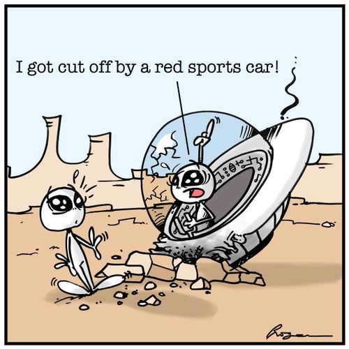 "I got cut off by a red sports car!"