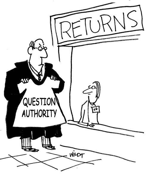 Question Authority T shirt being returned by judge