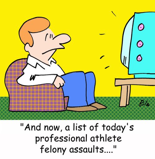 'And now, a list of today's professional athlete felony assaults....'