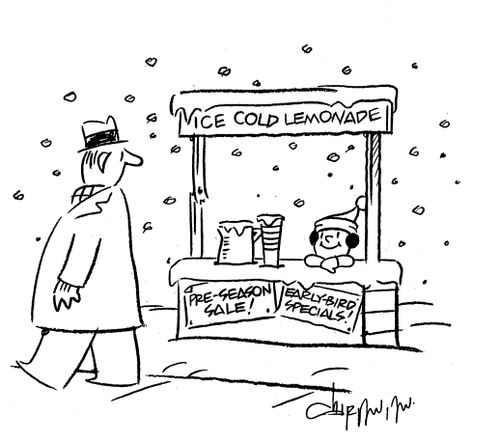 Child selling cold lemonade in the winter