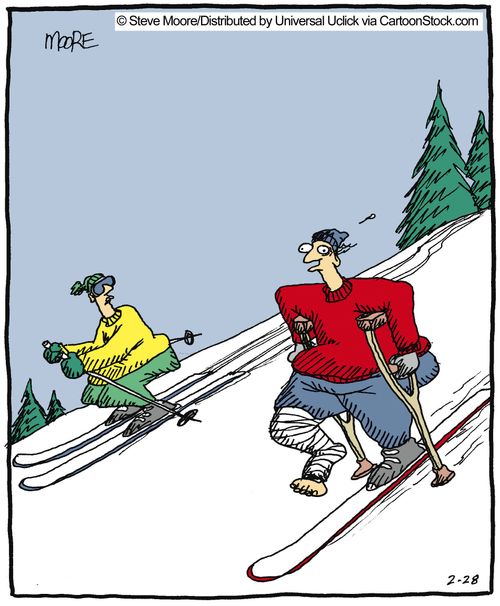 Crutches on the ski slopes.