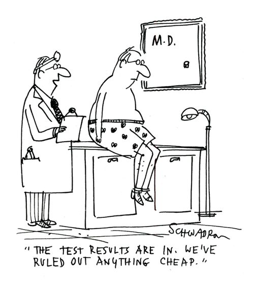'The test results are in. We've ruled out anything cheap.'