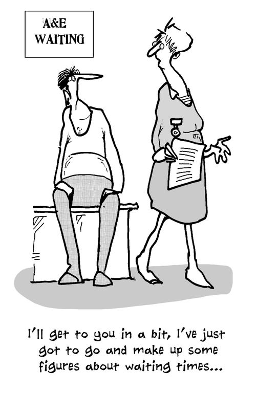 'I'll get to you in a bit, I've just got to go and make up some figures about waiting times...'