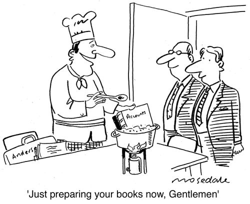 "Just preparing your books now, Gentlemen."