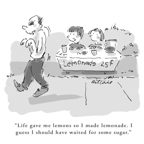 'Life gave me lemons so I made lemonade. I guess I should have waited for some sugar.'