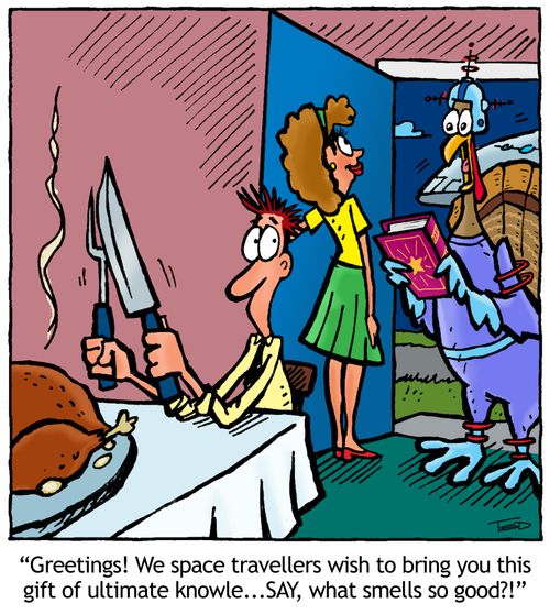 Space Turkey Aliens visit a family on Thanksgiving.