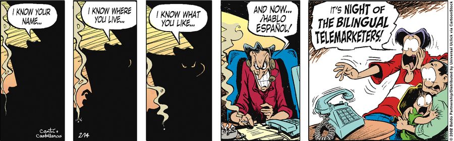 "It's the night of the bilingual telemarketers!"