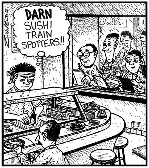 Sushi bar Chef: DARN Sushi train spotters!