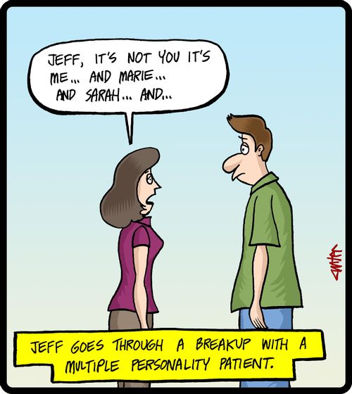 Jeff goes through a breakup with a multiple personality patient.