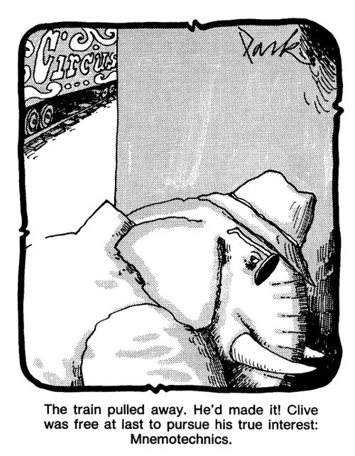 The train pulled away. He'd made it! Clive was free at last to pursue his true interest: Mnemotechnics. 