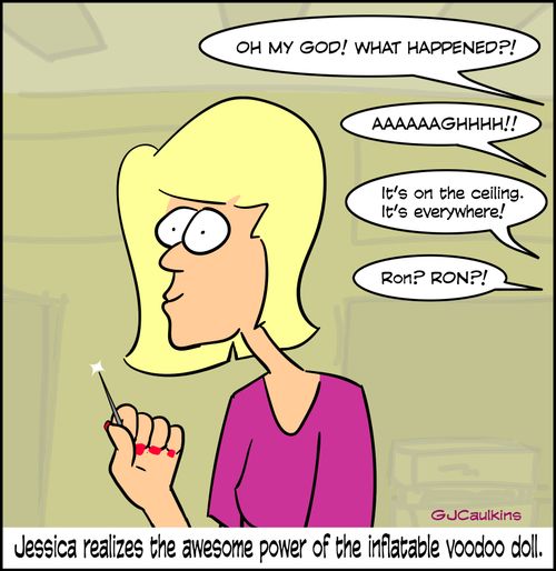Jessica realizes the awesome power of the inflatable voodoo doll.