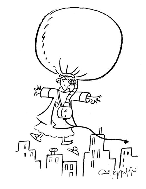 Woman With Hairdryer on Blows Away.  