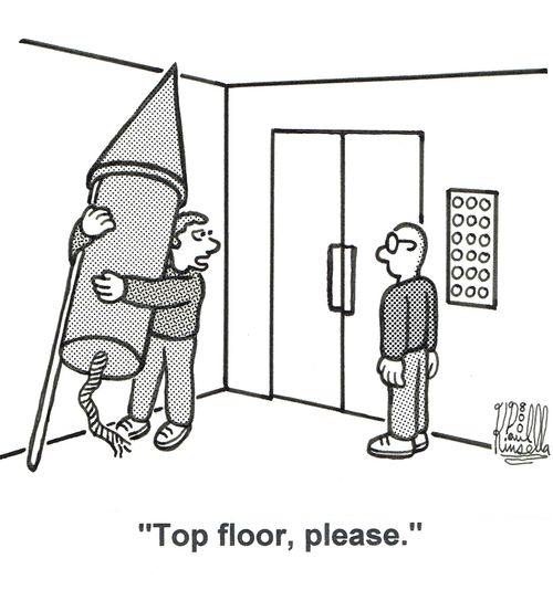 'Top floor, please.'