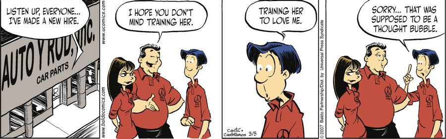 "Listen up, everyone...I've made a new hire. I hope you don't mind training her."