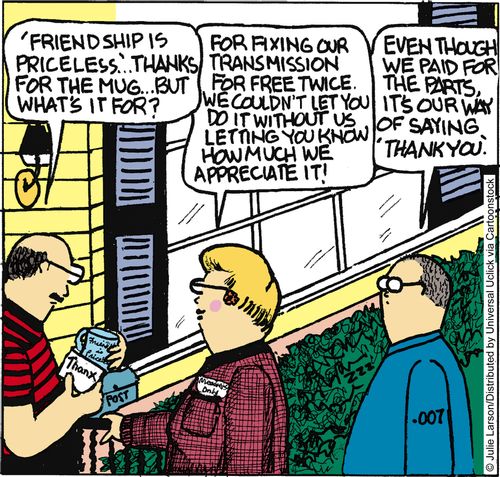 ''Friendship is priceless' . . . Thanks for the mug. . . but what's it for?'