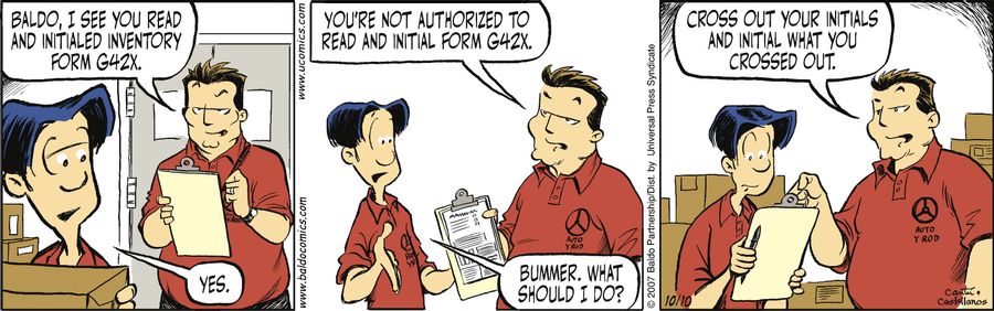 "Baldo, I see you read and initialed inventory form G42X.